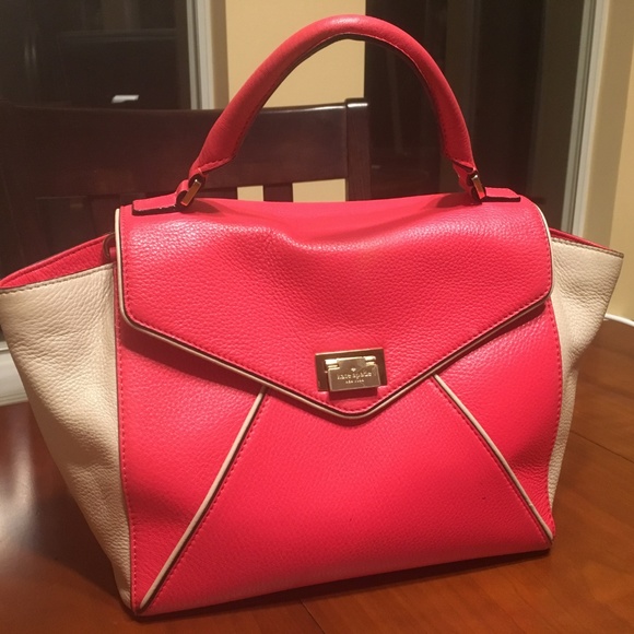 Laurel Pink and Beige Leather Satchel - Picture 2 of 6